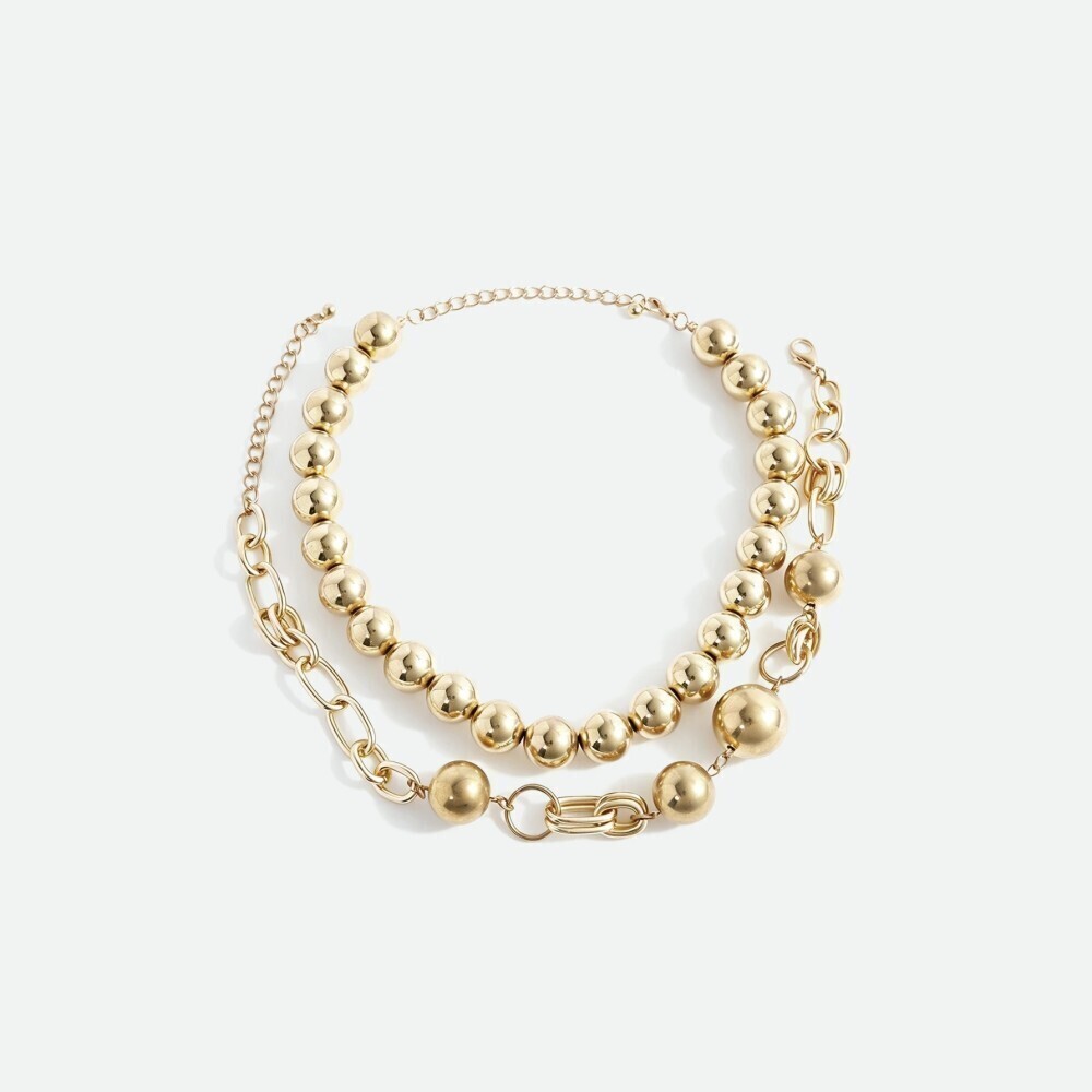 Gold Ball Bead Layered Chunky Link Chain Statement Necklace